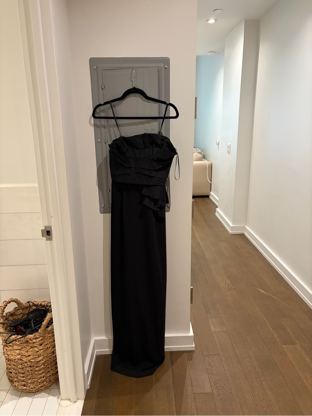 Max & Cleo Black Strapless Ruffle-Accent Maxi Dress